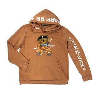 MEMBERS ONLY Bad Vibes Patchwork Hoodie Sz S Camel Unisex Outdoor Funny Camping